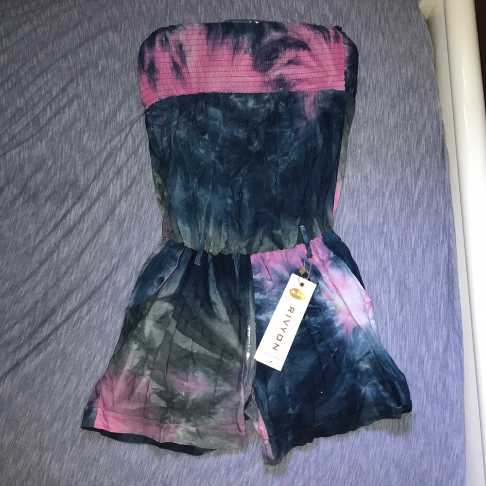 Deep Blue and Pink Mini Tie Dye Pocket Romper